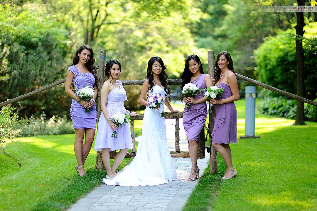 Before-Bride with bridesmaids in purple dresses retouched photos